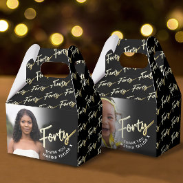 Caja Para Regalos cumpleaños 40 script oro negro foto