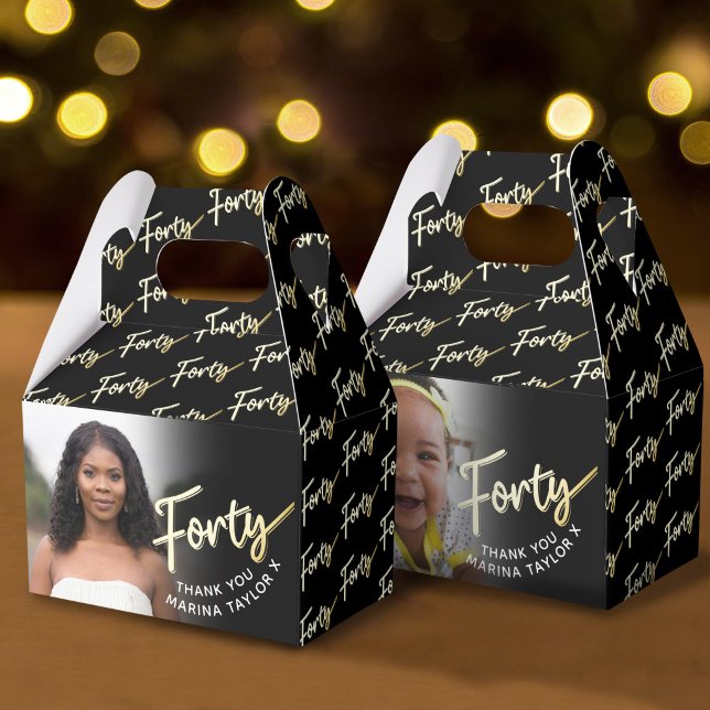 Caja Para Regalos cumpleaños 40 script oro negro foto (Subido por el creador)