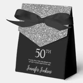Caja Para Regalos Cumpleaños 50 Agradecimiento Brillante de Plata