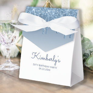 Caja Para Regalos Cumpleaños 50 Elegante Azul Brillante Goteo Letra