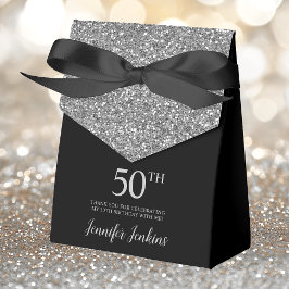 Caja Para Regalos Cumpleaños 50 Feliz Cumpleaños Brillante Plata Gra