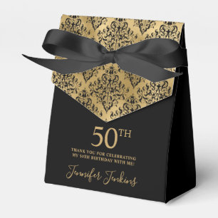 Caja Para Regalos Cumpleaños 50 Oro Damask Gracias