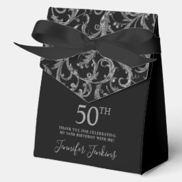 Caja Para Regalos Cumpleaños 50 Silver Swirls Gracias