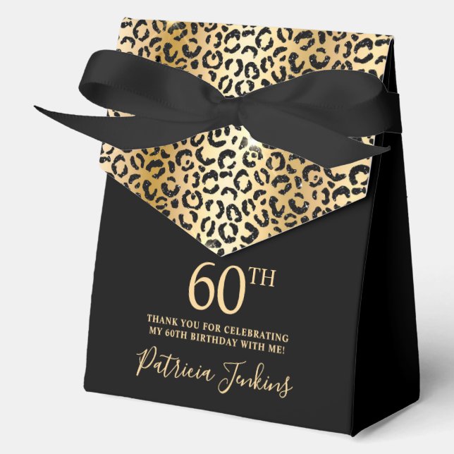 Caja Para Regalos Cumpleaños 60 Feliz Cumpleaños Estampado de Leopar (Anverso)