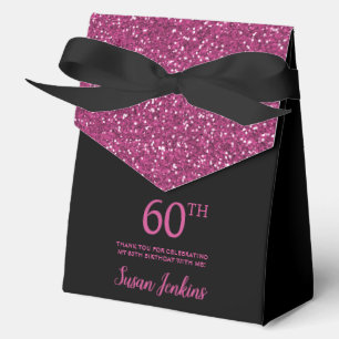 Caja Para Regalos Cumpleaños 60 negro rosa caliente Brillante Gracia