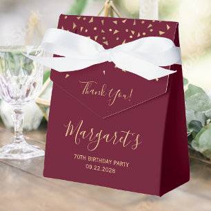 Caja Para Regalos Cumpleaños 70 Elegante Confeti Dorado Borgoña