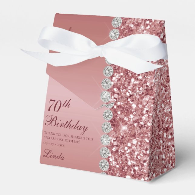 Caja Para Regalos Cumpleaños 70 Elegante Rosa Dorado (Front Side)