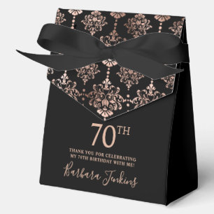 Caja Para Regalos Cumpleaños 70 Rosa Dorado Elegante Agradecimiento 