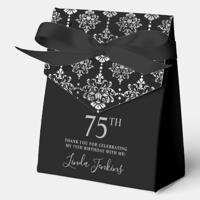 Caja Para Regalos Cumpleaños 75 Cumpleaños Plata Elegante Agradecimi (Anverso)