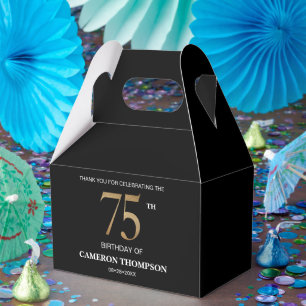 Caja Para Regalos Cumpleaños 75 elegante y sofisticado en negro y or