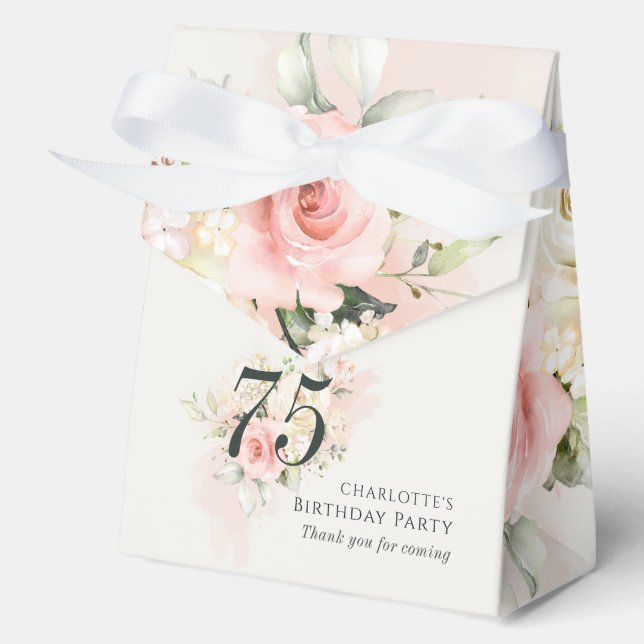 Caja Para Regalos Cumpleaños 75 Moderno Floral Rosa (Anverso)