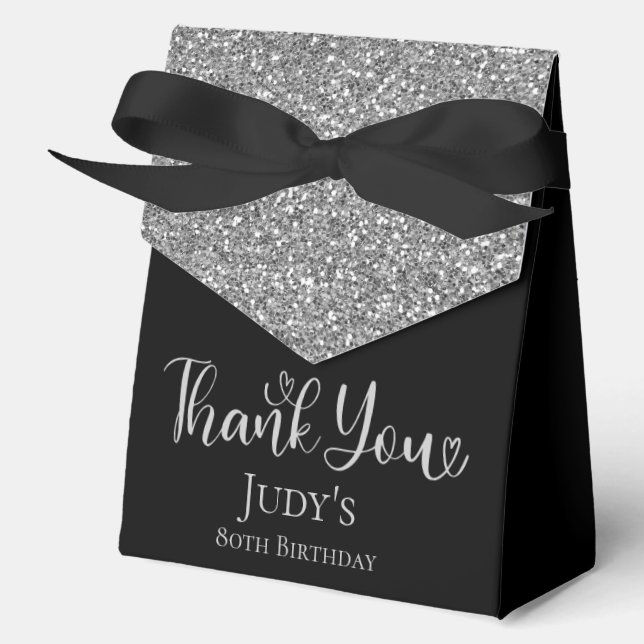 Caja Para Regalos Cumpleaños 80 Agradecimiento Brillante de Plata (Anverso)