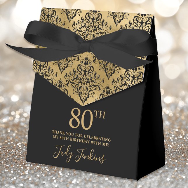 Caja Para Regalos Cumpleaños 80 de Oro Damask Gracias (Subido por el creador)