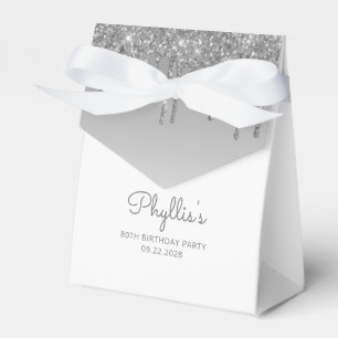 Caja Para Regalos Cumpleaños 80 Elegante Guión de Brillo de Plata qu