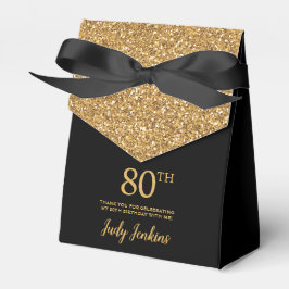 Caja Para Regalos Cumpleaños 80 negro dorado Brillante Agradecimient
