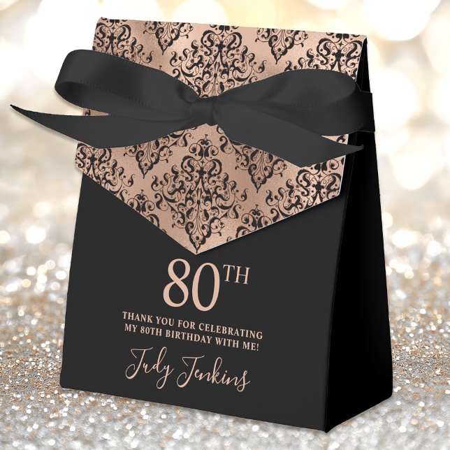 Caja Para Regalos Cumpleaños 80 Rose Gold Damask Gracias  (Subido por el creador)
