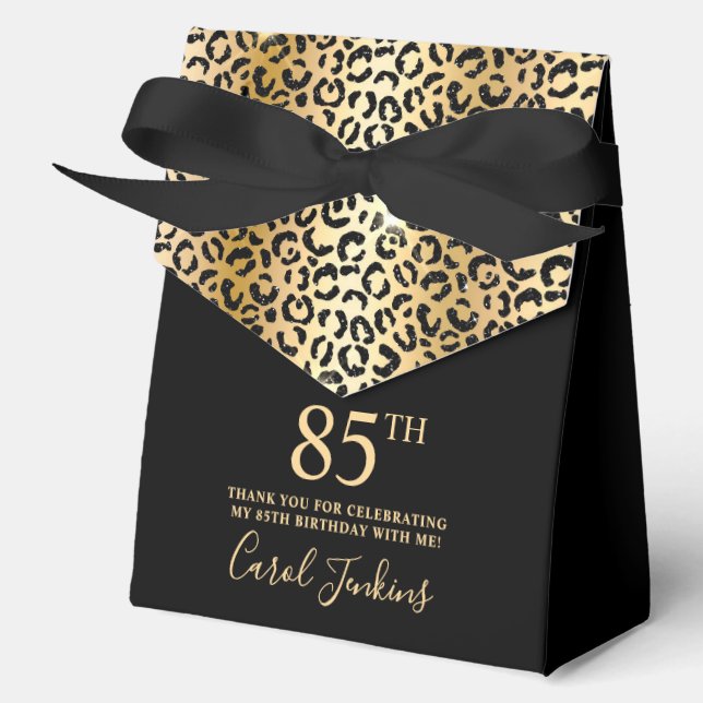 Caja Para Regalos Cumpleaños 85 Cumpleaños Estampado de Leopardo Dor (Anverso)