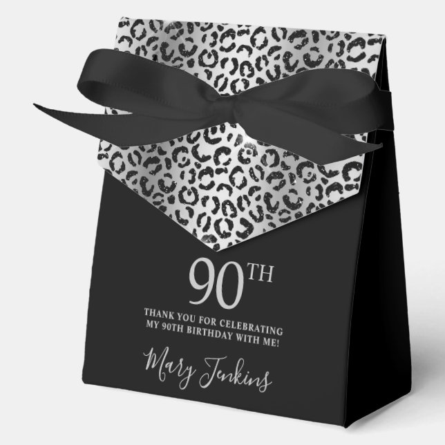 Caja Para Regalos Cumpleaños 90 Cumpleaños Estampado de Leopardo Pla (Anverso)