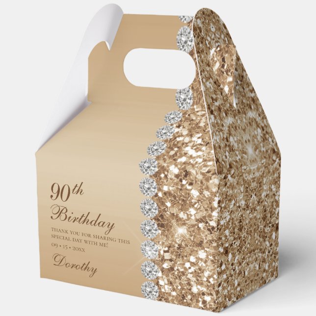 Caja Para Regalos Cumpleaños 90 Elegante Oro (Anverso)