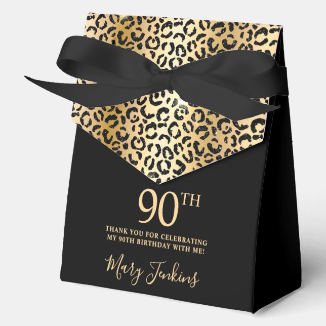 Caja Para Regalos Cumpleaños 90 Feliz Cumpleaños Estampado de Leopar (Anverso)