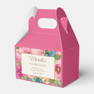 Caja Para Regalos Cumpleaños 90 Floral Acuarela Rosa Amarillo