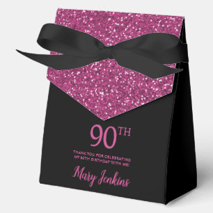 Caja Para Regalos Cumpleaños 90 negro rosa caliente Brillante Agrade