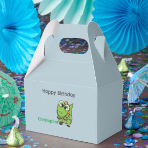 Caja Para Regalos Cumpleaños azul dinosaurios verdes lindos personal