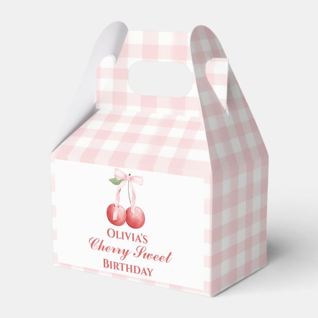 Caja Para Regalos Cumpleaños Cherry Sweet lazo rosa Gingham (Front Side)
