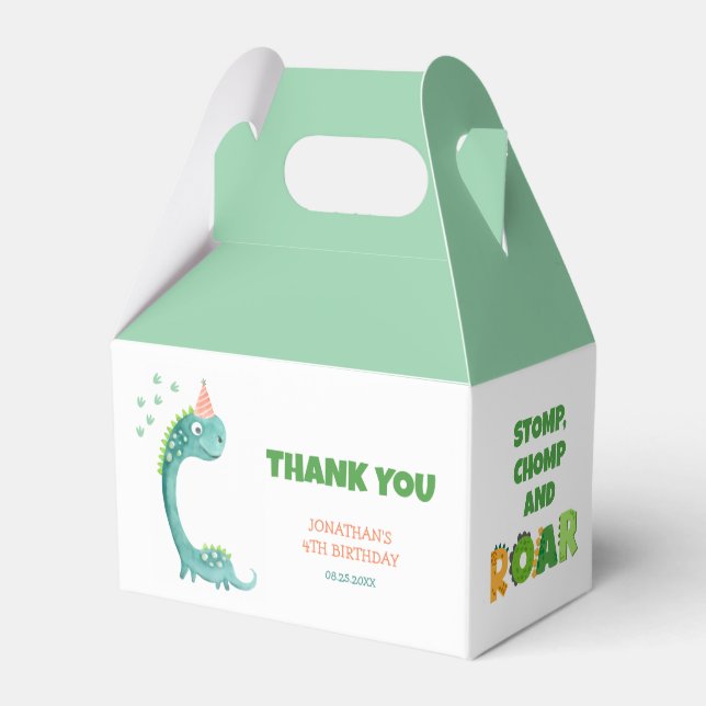 Caja Para Regalos Cumpleaños Cute Dinosaur Stomp Chomp Rugido (Reverso)