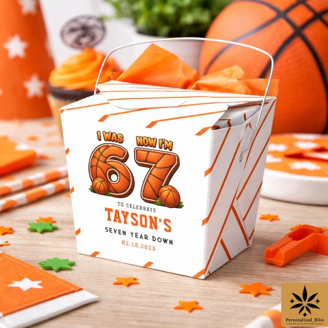 Caja Para Regalos Cumpleaños de Baloncesto - Fui 6, Ahora Soy 7 - To (I Was 6, Now I’m 7 Basketball – All-Star Birthday Party favor box)