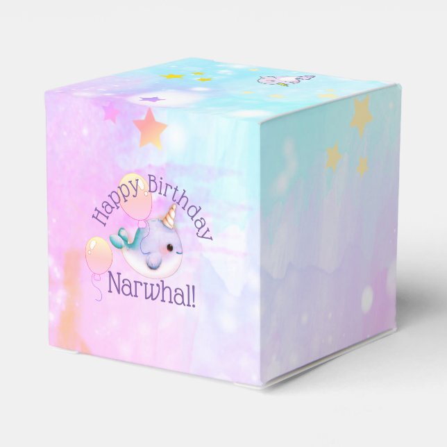 Caja Para Regalos Cumpleaños de bebé Narval Personalizado Acuarela (Reverso Costado)