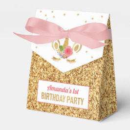 Caja Para Regalos Cumpleaños de Cara de Unicornio con Brillo Dorado