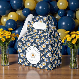Caja Para Regalos Cumpleaños de Denim Azul con Margaritas 