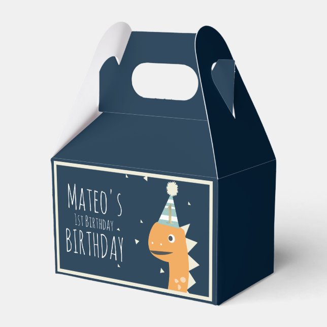Caja Para Regalos Cumpleaños de Dinosaurio Naranja Agradecimiento Fi (Front Side)