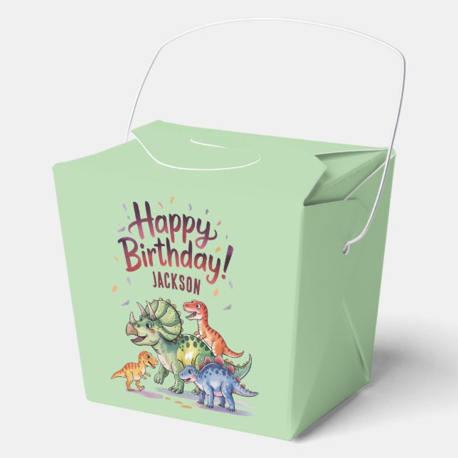 Caja Para Regalos Cumpleaños de Dinosaurios para Niños Personalizado (Anverso)