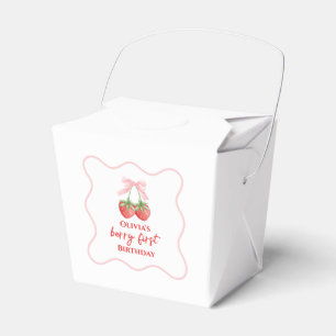 Caja Para Regalos Cumpleaños de la primera fresa de Berry lazo rosa