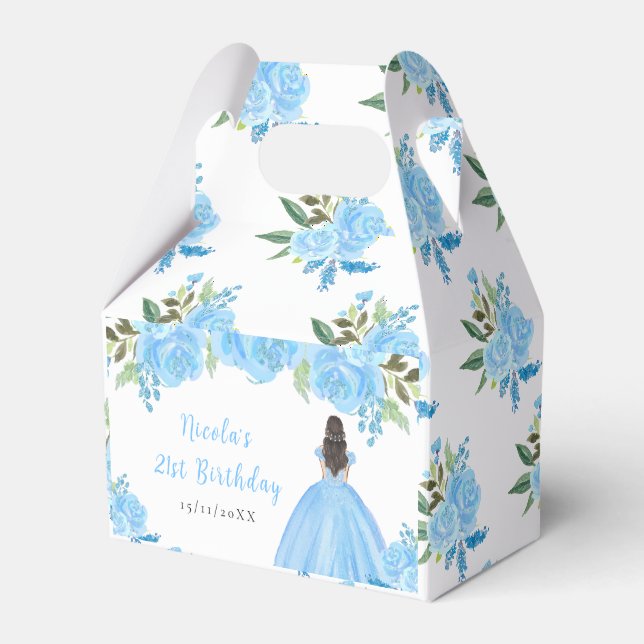 Caja Para Regalos Cumpleaños de la Princesa de Cabello Castaño con F (Front Side)
