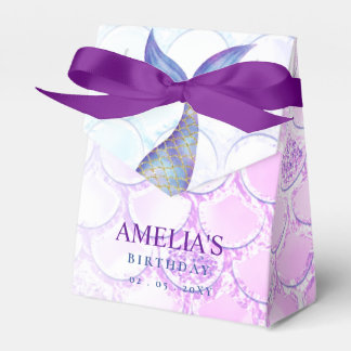 Caja Para Regalos Cumpleaños de la sirena del Purpurina rosado púrpu
