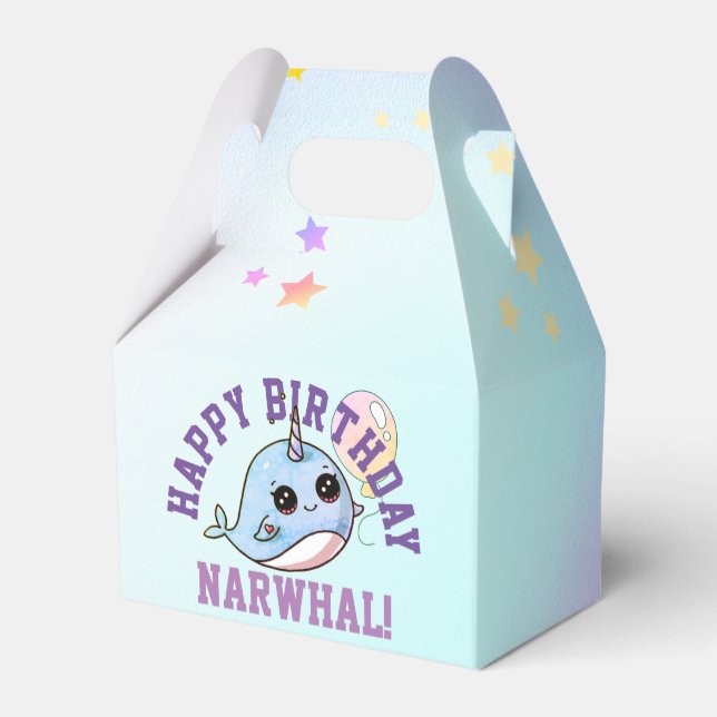 Caja Para Regalos Cumpleaños de Narval personalizado con globo (Reverso)