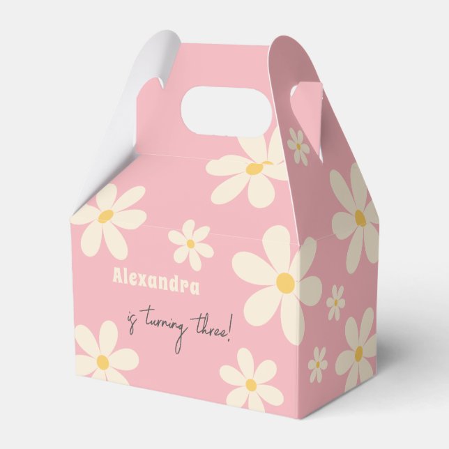 Caja Para Regalos cumpleaños de niños florales de Retro Daisy (Front Side)