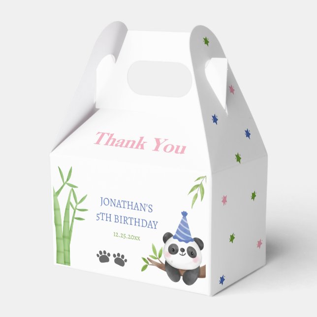 Caja Para Regalos Cumpleaños de niños Oso Panda Verde Bambú  (Front Side)
