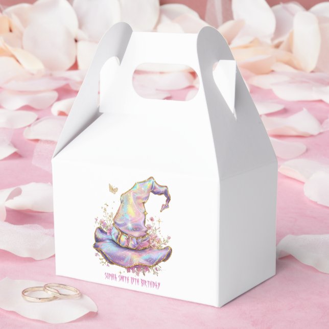 Caja Para Regalos Cumpleaños de Sombrero de Bruja Iridescente (Boda)