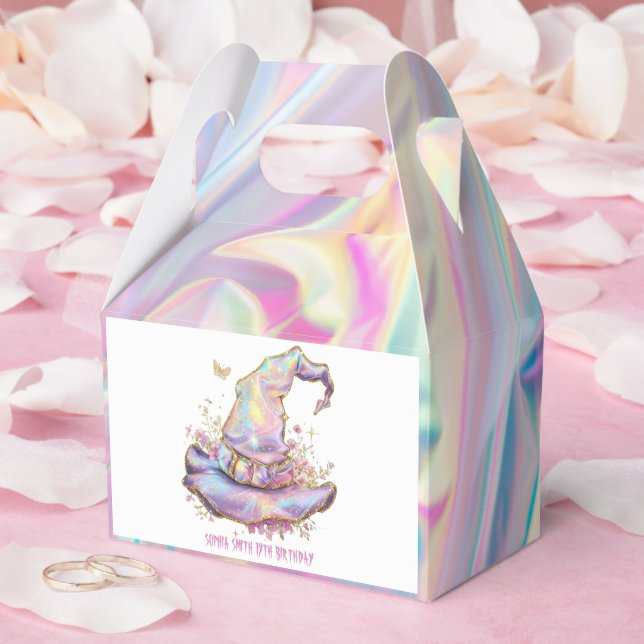 Caja Para Regalos Cumpleaños de Sombrero de Bruja Iridescente (Boda)