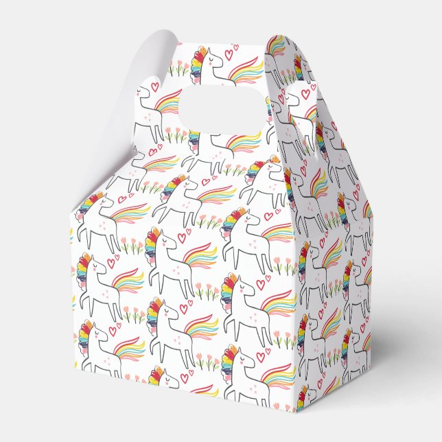 Caja Para Regalos Cumpleaños de Unicornio Arcoíris con Nombre Person (Front Side)