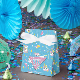 Caja Para Regalos Cumpleaños de Unicornio Azul Retro chicas