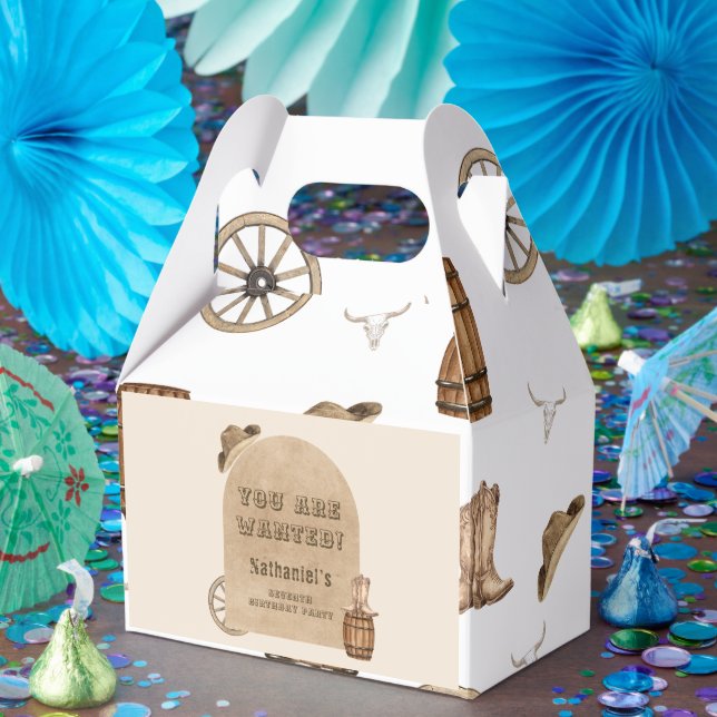 Caja Para Regalos Cumpleaños de vaquero occidental rústico te buscan (Fiesta)