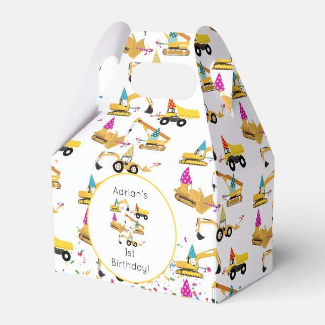 Caja Para Regalos Cumpleaños del Fiesta de Camiones de Construcción  (Front Side)