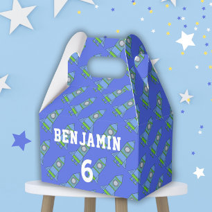 Caja Para Regalos Cumpleaños del niño azul del cohete Personalizado 