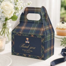 Caja Para Regalos Cumpleaños del niño con osito de cuadros navy prim