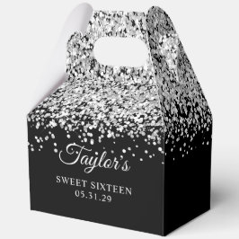 Caja Para Regalos Cumpleaños Dieciséis Negro Brillo Plateado
